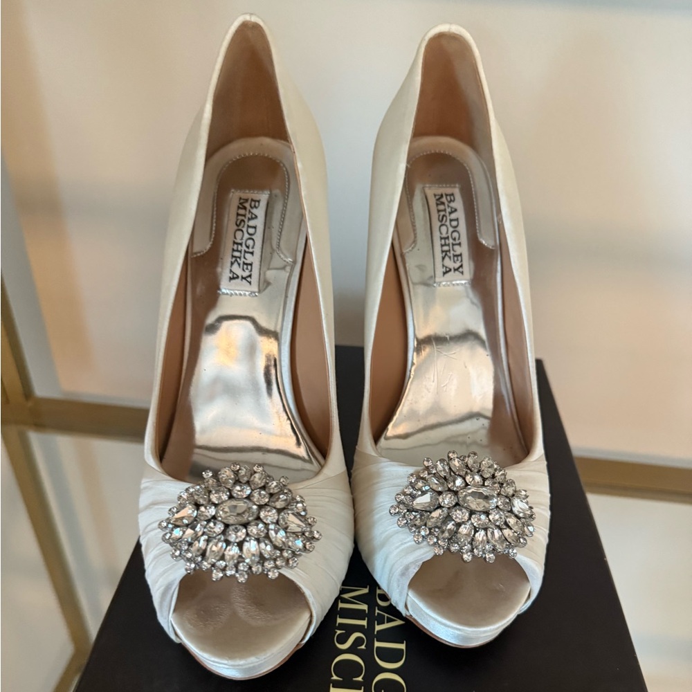 Badgley Mischka White Crystal Embellished Heels
